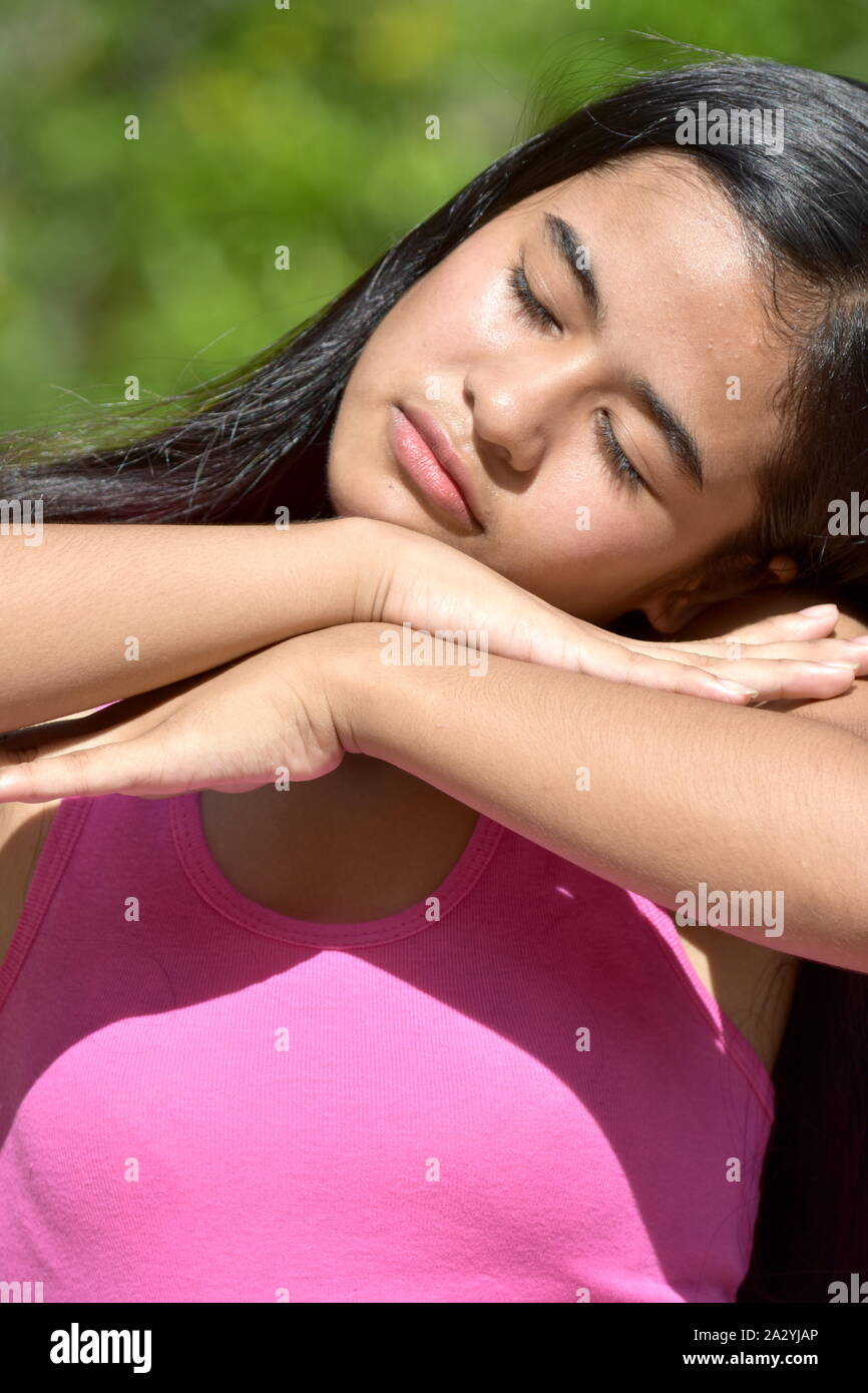 An A Tired Filipina Girl Youth Stock Photo