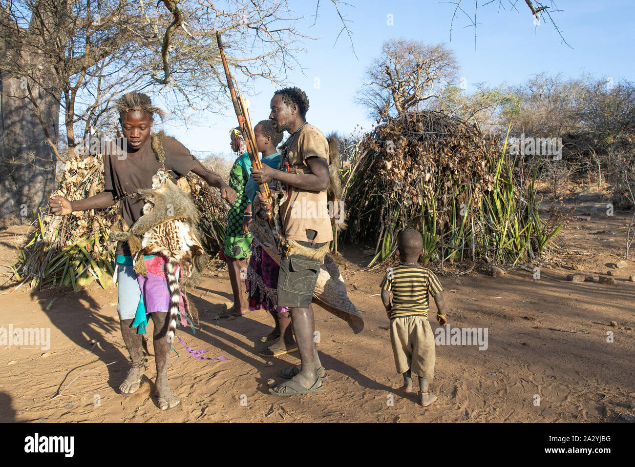 lake Eyasi, Tanzania, 11th September 2019: hadzabe people dancing in ...