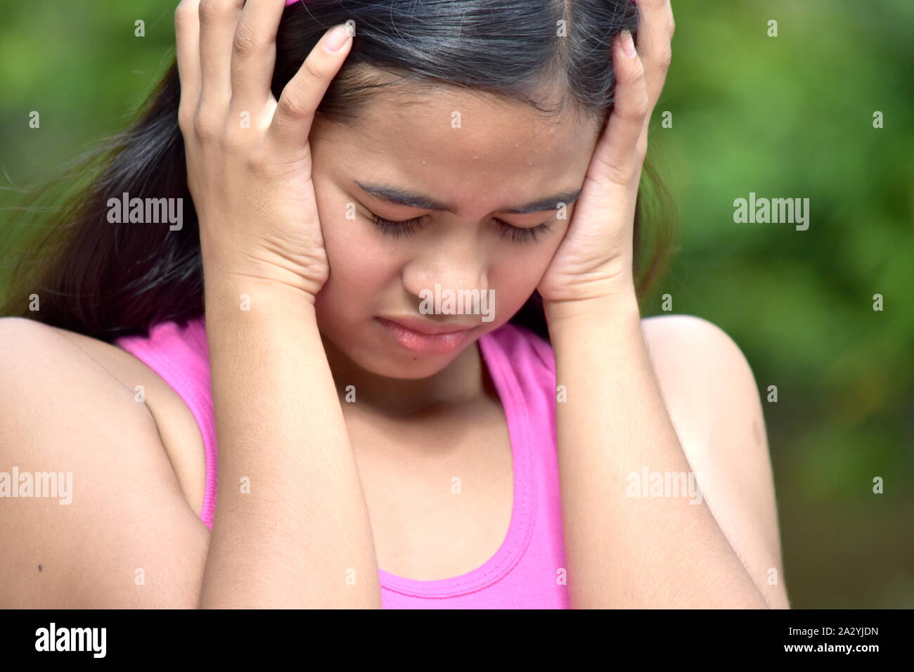 An A Stressed Youthful Female Juvenile Stock Photo
