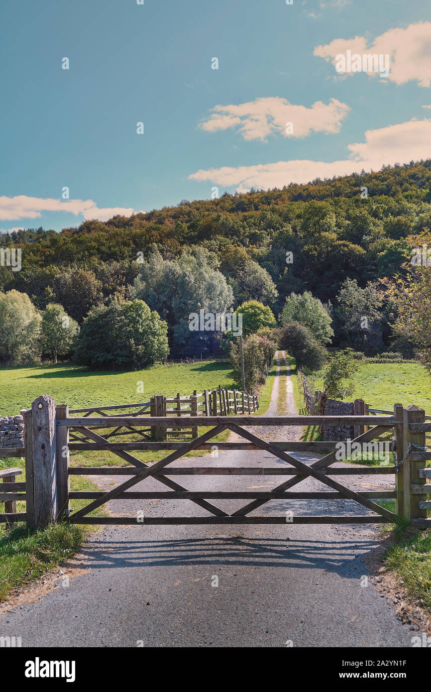 Gate and Path in the Derbyshire Dales countryside Stock Photo