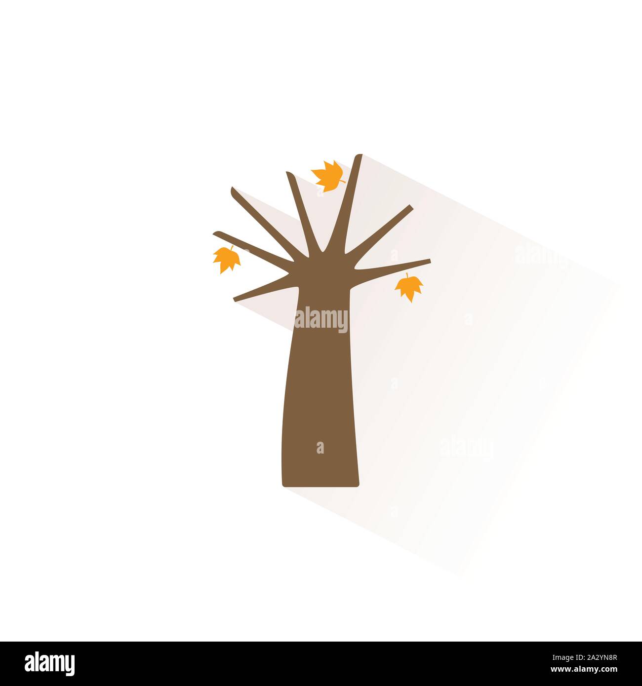 Autumn tree color icon with shadow. Flat vector illustration Stock Vector