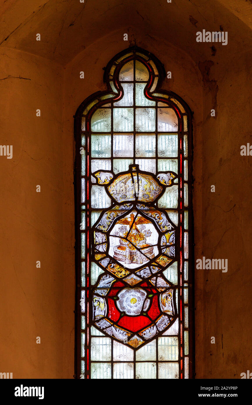 Tudor 16th century stained glass window Great Bedwyn church, Wiltshire