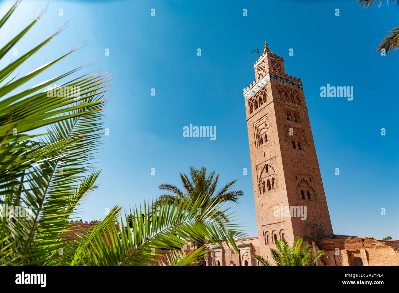 view of Koutoubia mosque against sky - Marrakech, Morocco - travel destinations Stock Photo