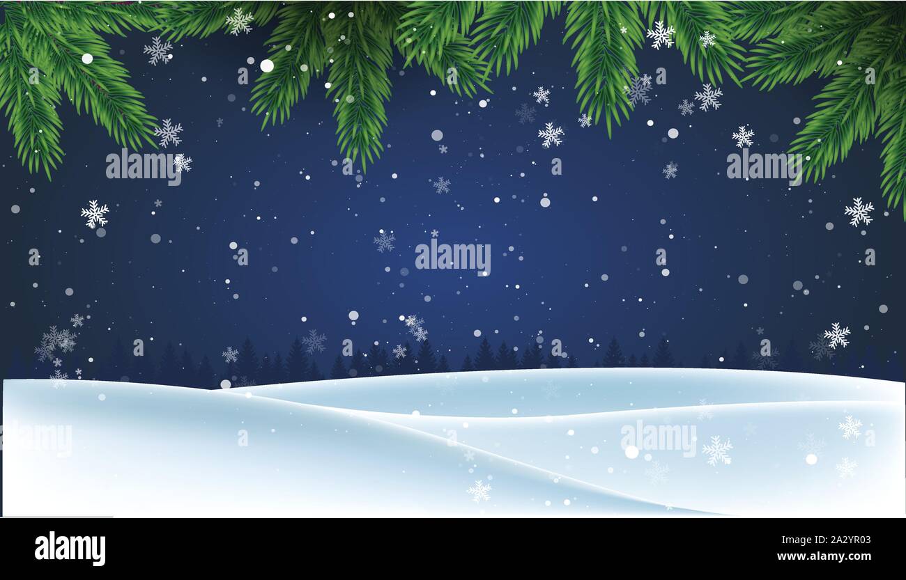 Christmas background with fir branches and winter landscape. Vector ...