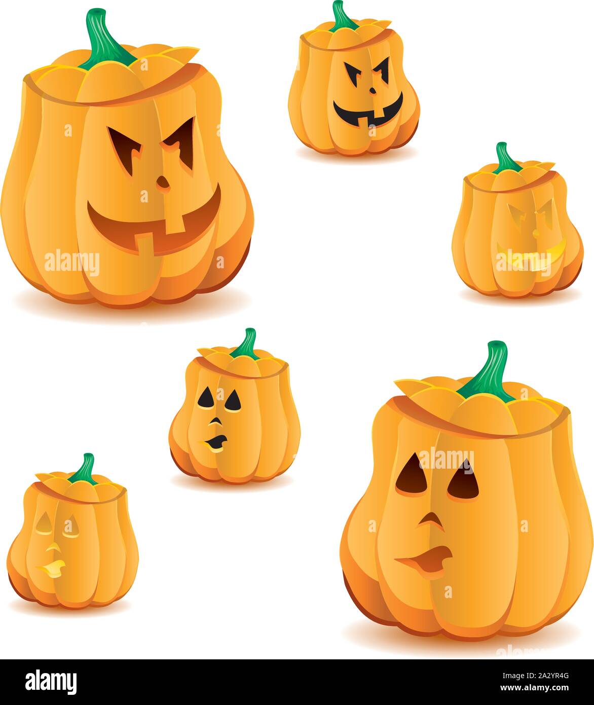 Set of halloween pumpkins with variations of illumination, Jack O'Lantern, vector illustration. Part 15, more in my portfolio Stock Vector