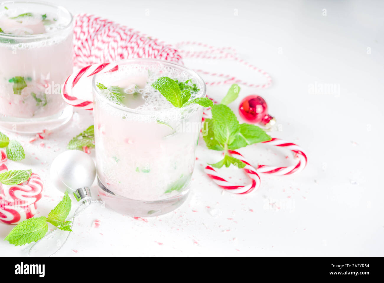 Christmas candy cane mojito cocktails with sweet. fresh mint and ...