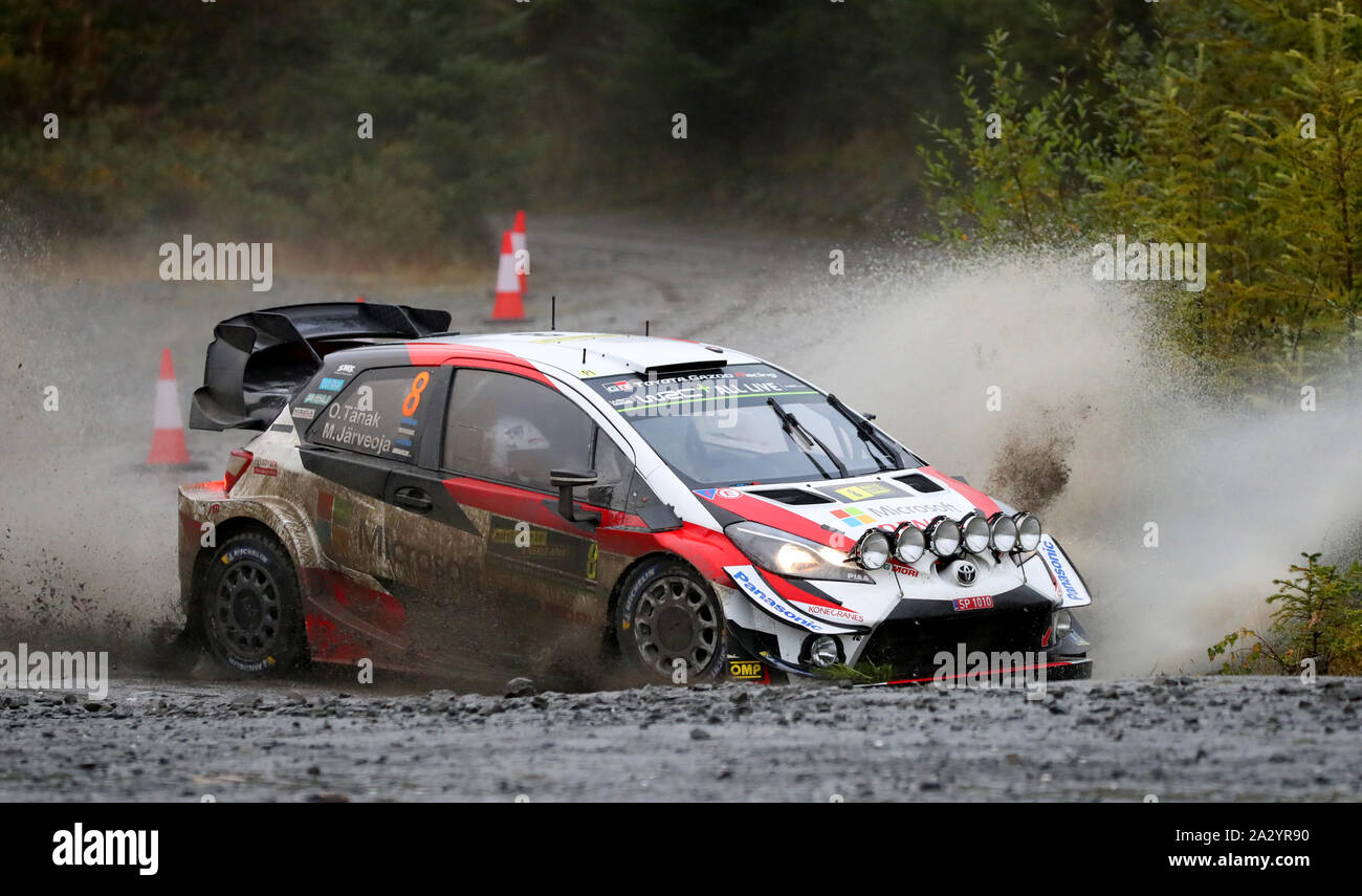 Estonia's Ott Tanak and Martinn Jarveoja in the Toyota Yaris WRC during day two of the Wales Rally GB. Stock Photo