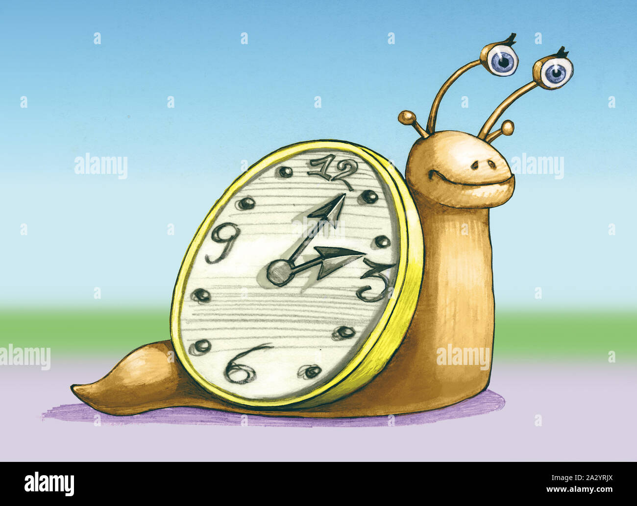 snail with clock instead of shell Stock Photo - Alamy