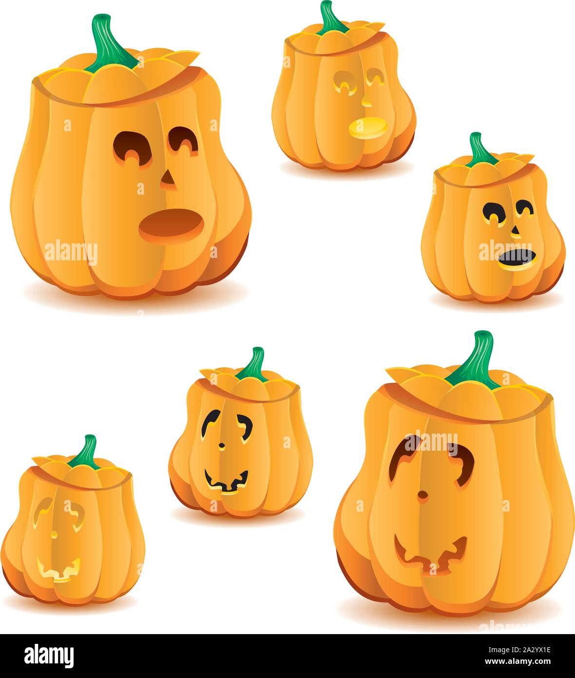 Set of halloween pumpkins with variations of illumination, Jack O'Lantern, vector illustration. Part 21, more in my portfolio Stock Vector