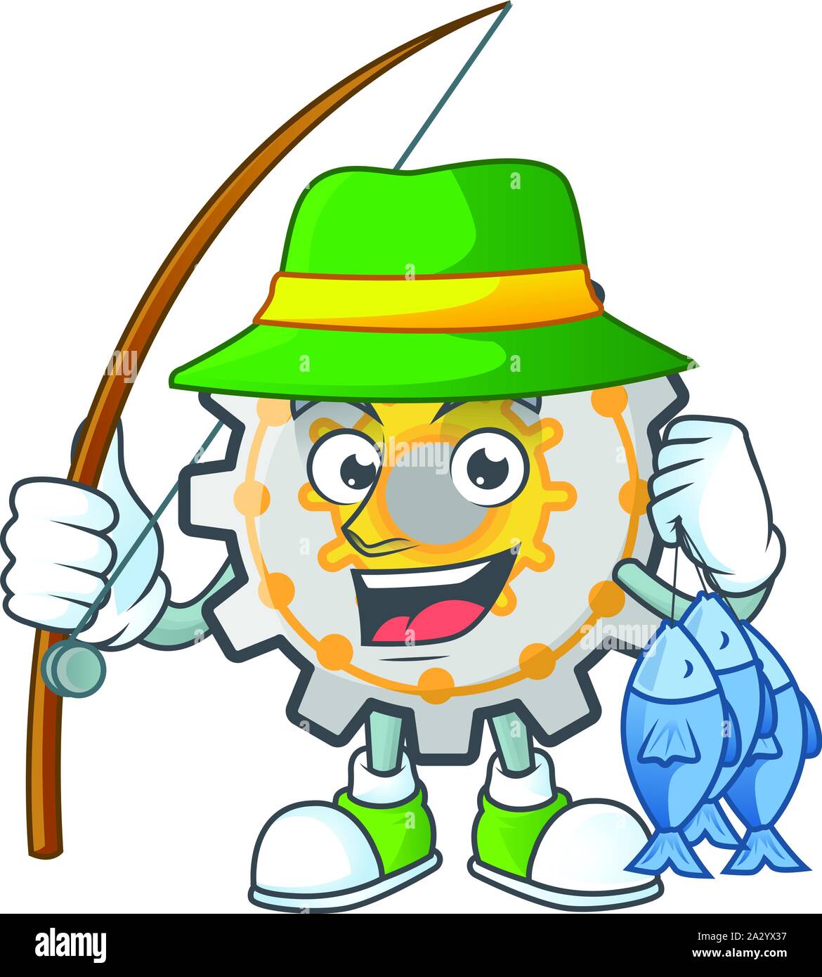 Fishing gear shape circle with cartoon character Stock Vector Image