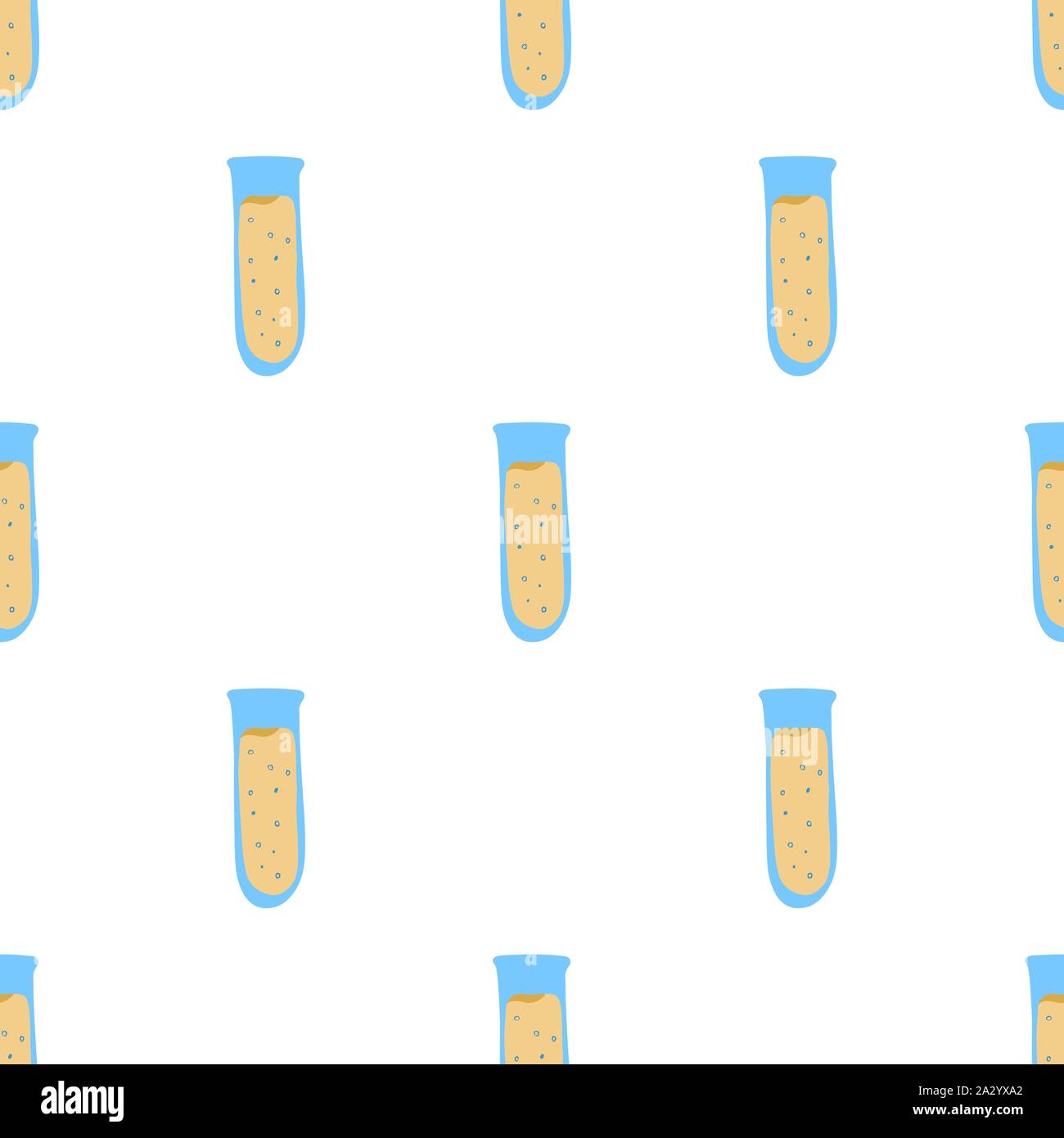 Seamless pattern with chemistry tube for wrapping paper design. Laboratory glassware. Biology, science, education, medical. Decorative backdrop vector. Stock Vector
