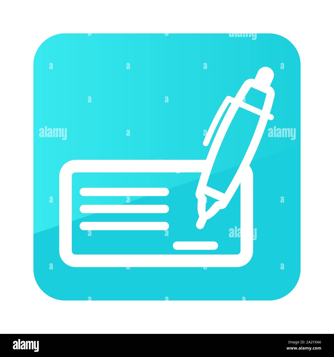 Blank bank check with pen and signature icon. E-commerce sign. Graph ...