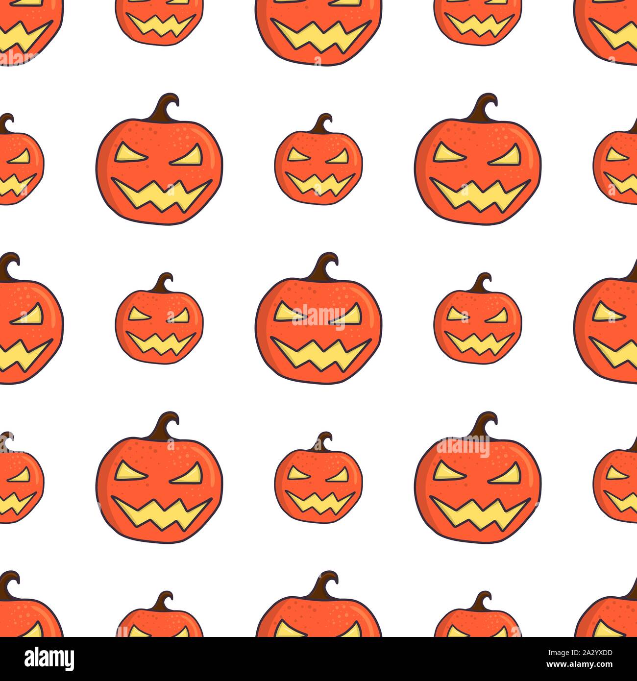Cartoon carved halloween pumpkin seamless pattern for fabric, wrapping paper, background, wallpaper. Halloween celebration fun party vector backdrop. Stock Vector