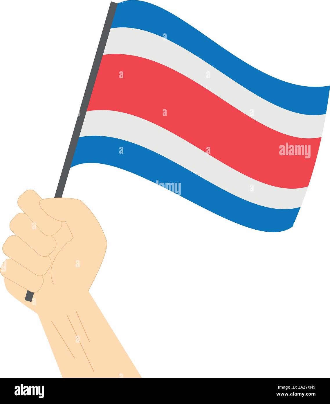 Hand holding and raising the national flag of Costa Rica Stock Vector