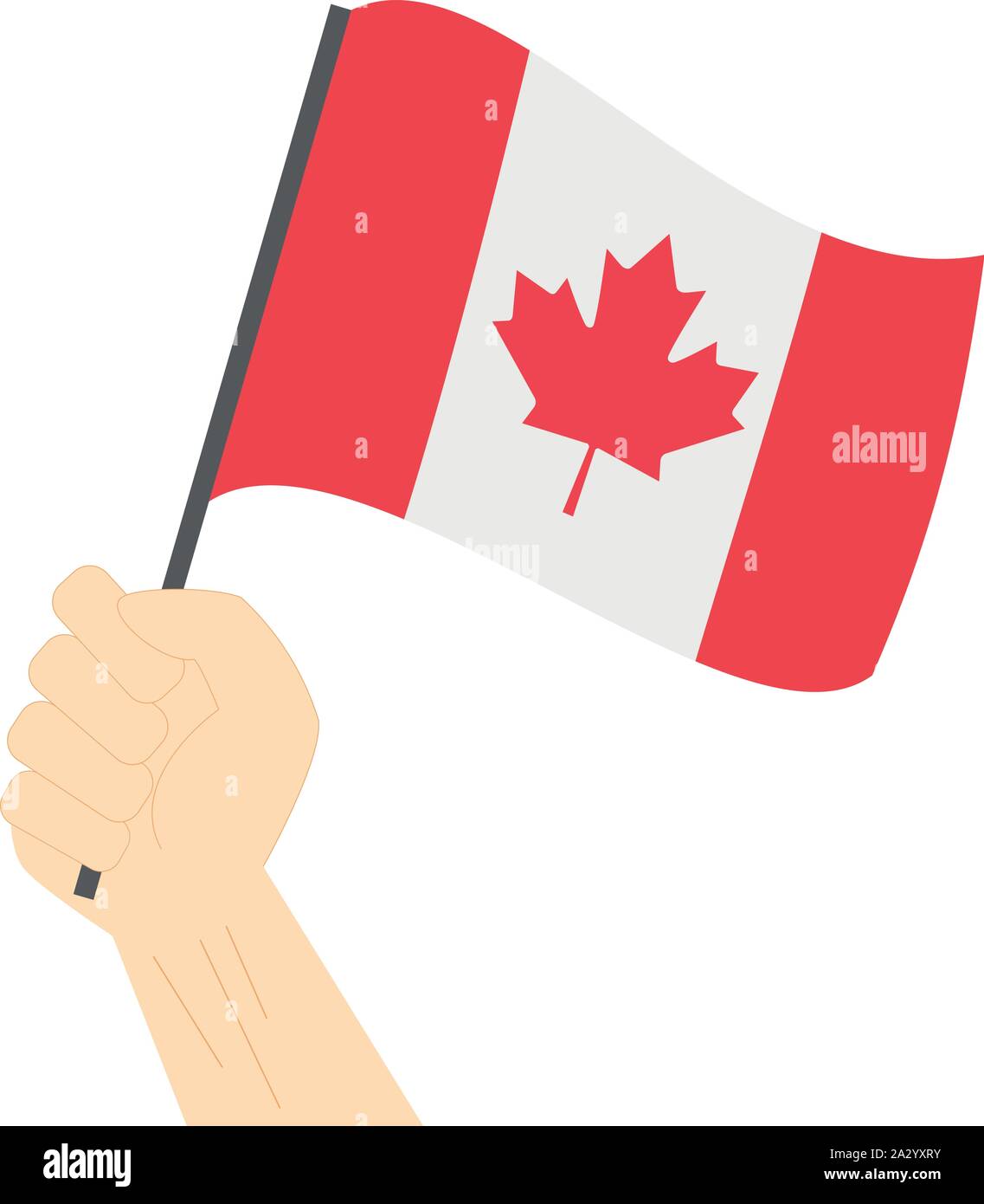 Hand holding and raising the national flag of Canada Stock Vector