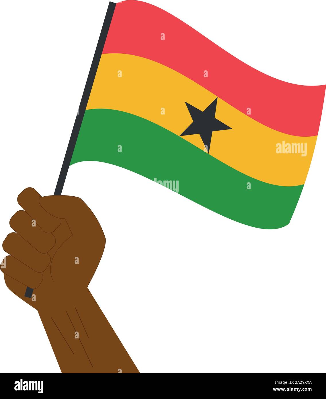 Hand holding and raising the national flag of Ghana Stock Vector