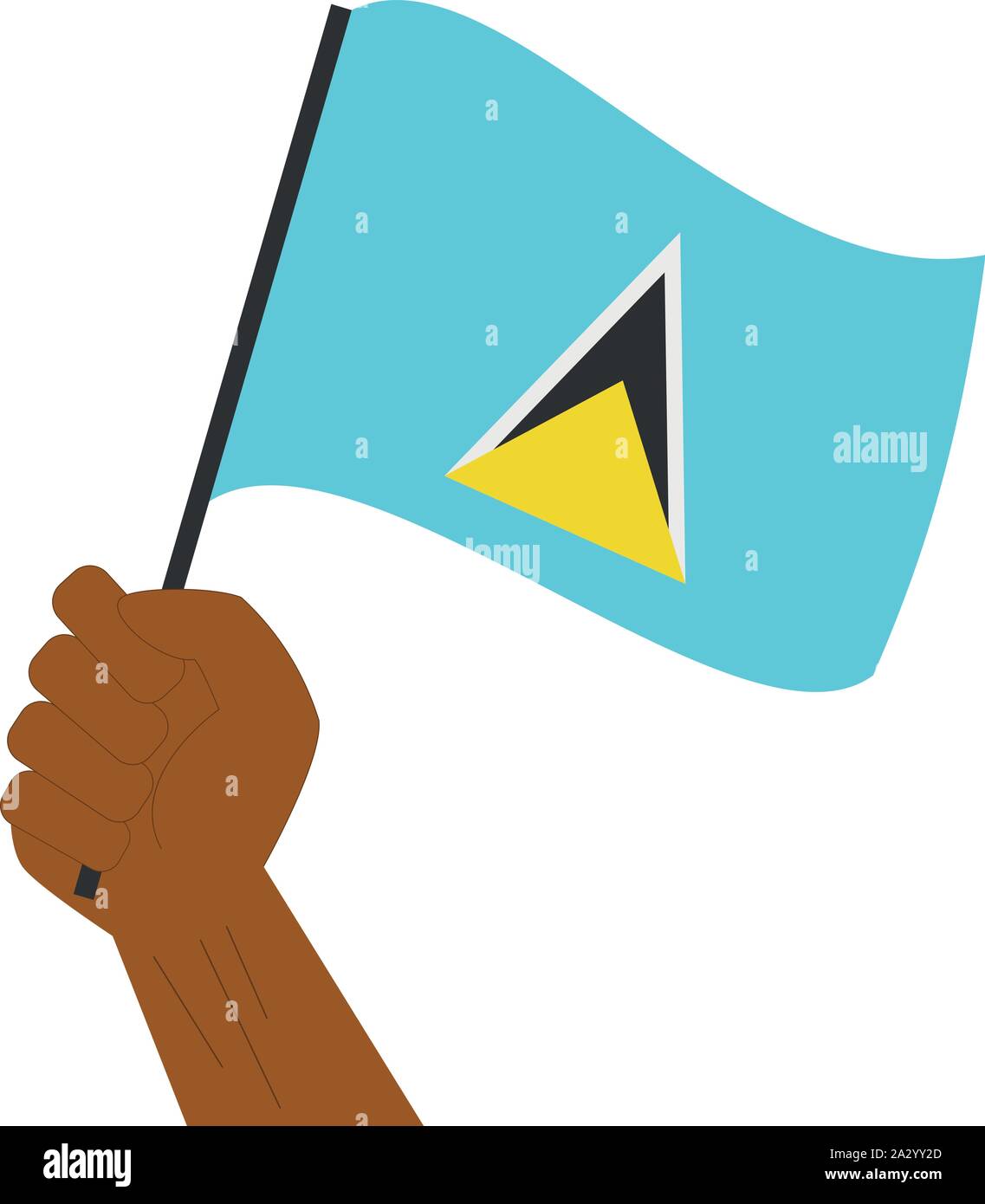 Hand holding and raising the national flag of Saint Lucia Stock Vector