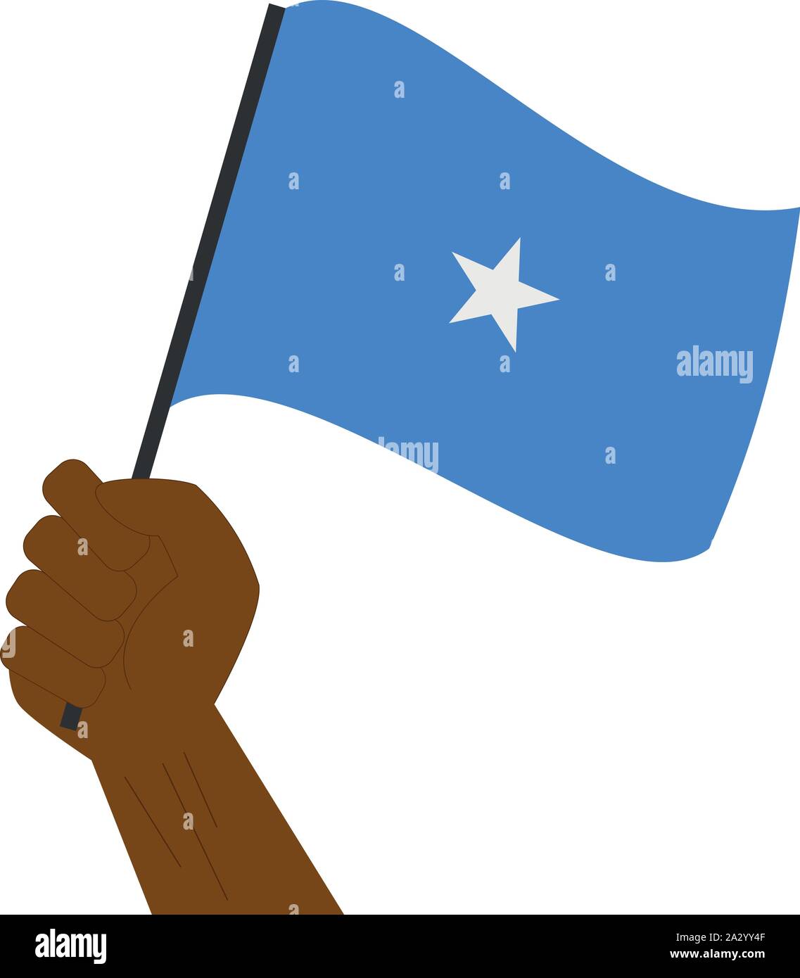 Hand holding and raising the national flag of Somalia Stock Vector