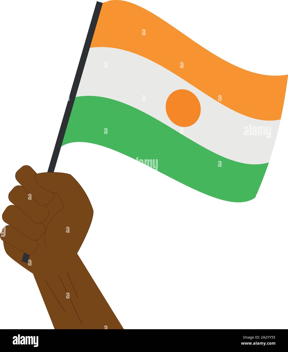 Hand holding and raising the national flag of Niger Stock Vector