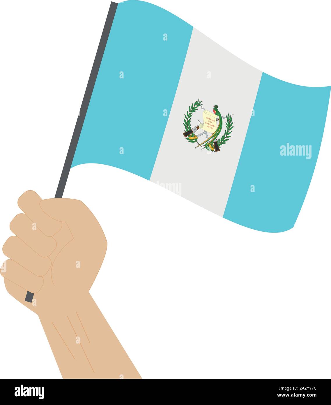 Hand holding and raising the national flag of Guatemala Stock Vector
