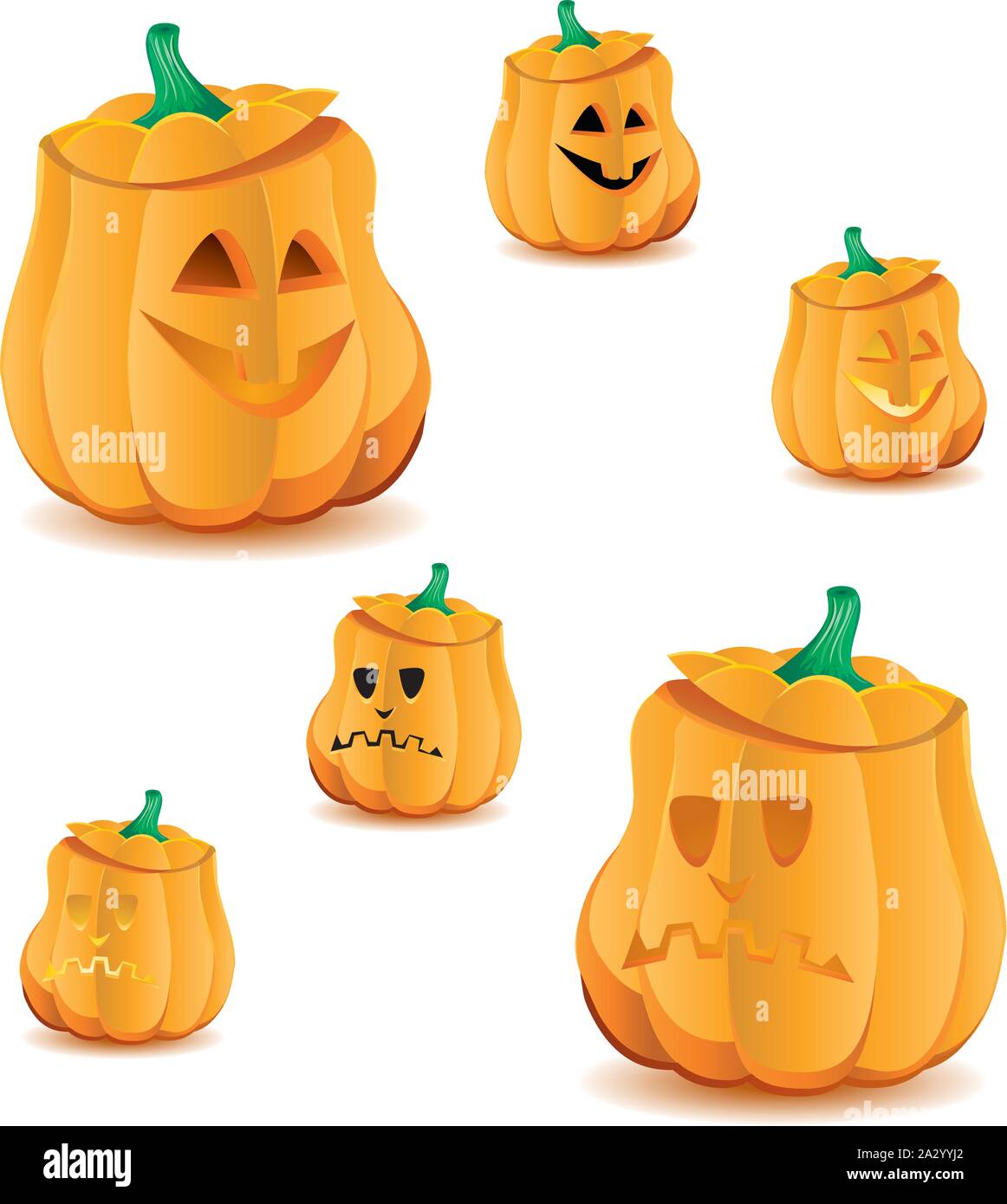 Set of halloween pumpkins with variations of illumination, Jack O'Lantern, vector illustration. Part 16, more in my portfolio Stock Vector