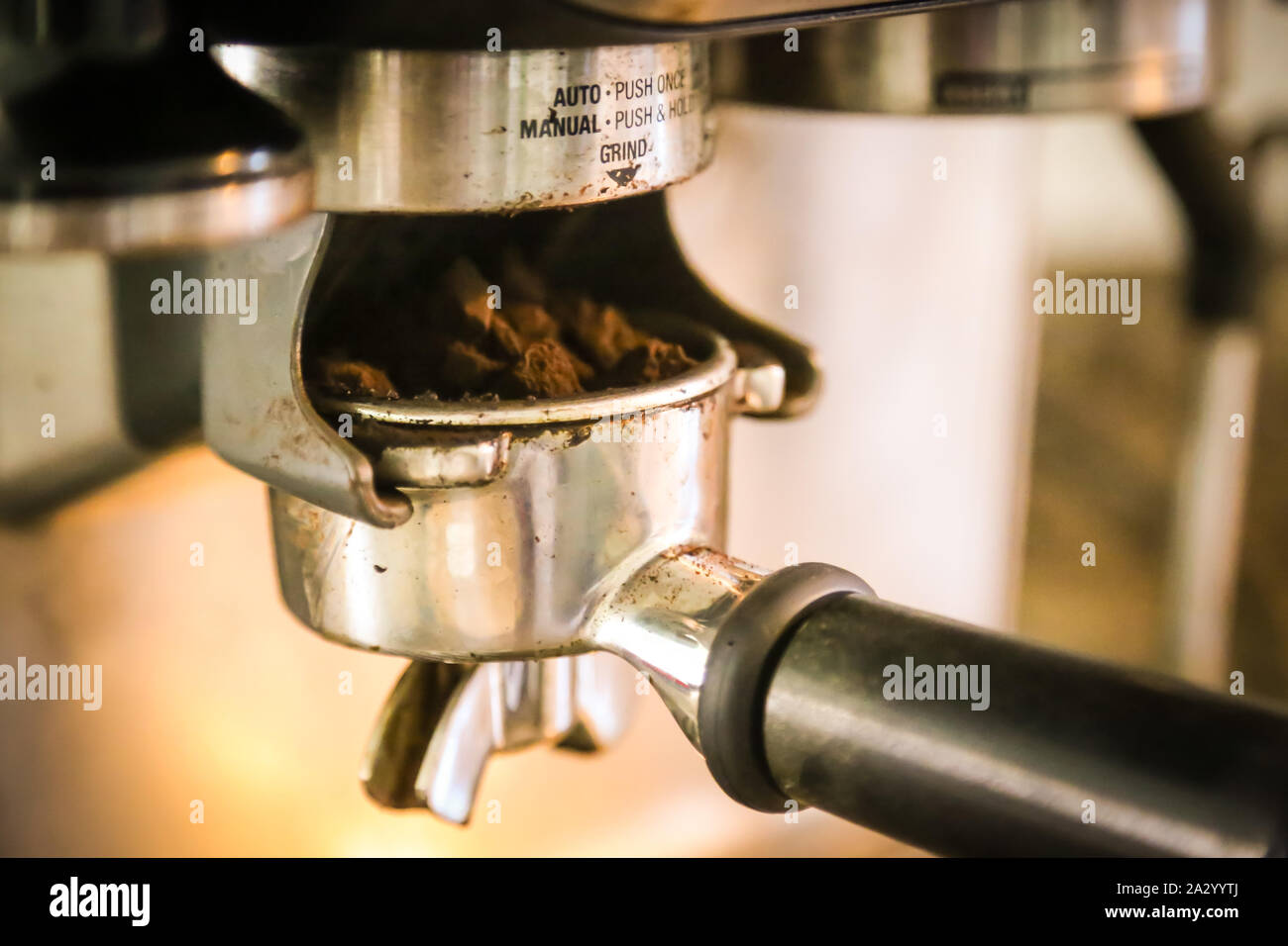 Coffee, or espresso making process grinding and extracting coffee