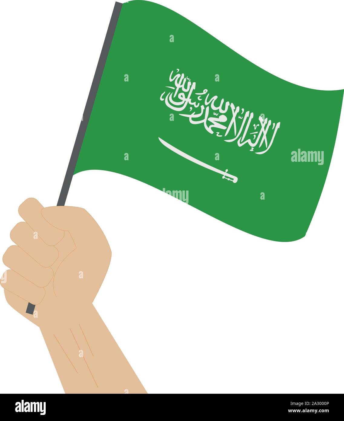 hand-holding-and-raising-the-national-flag-of-saudi-arabia-stock-vector