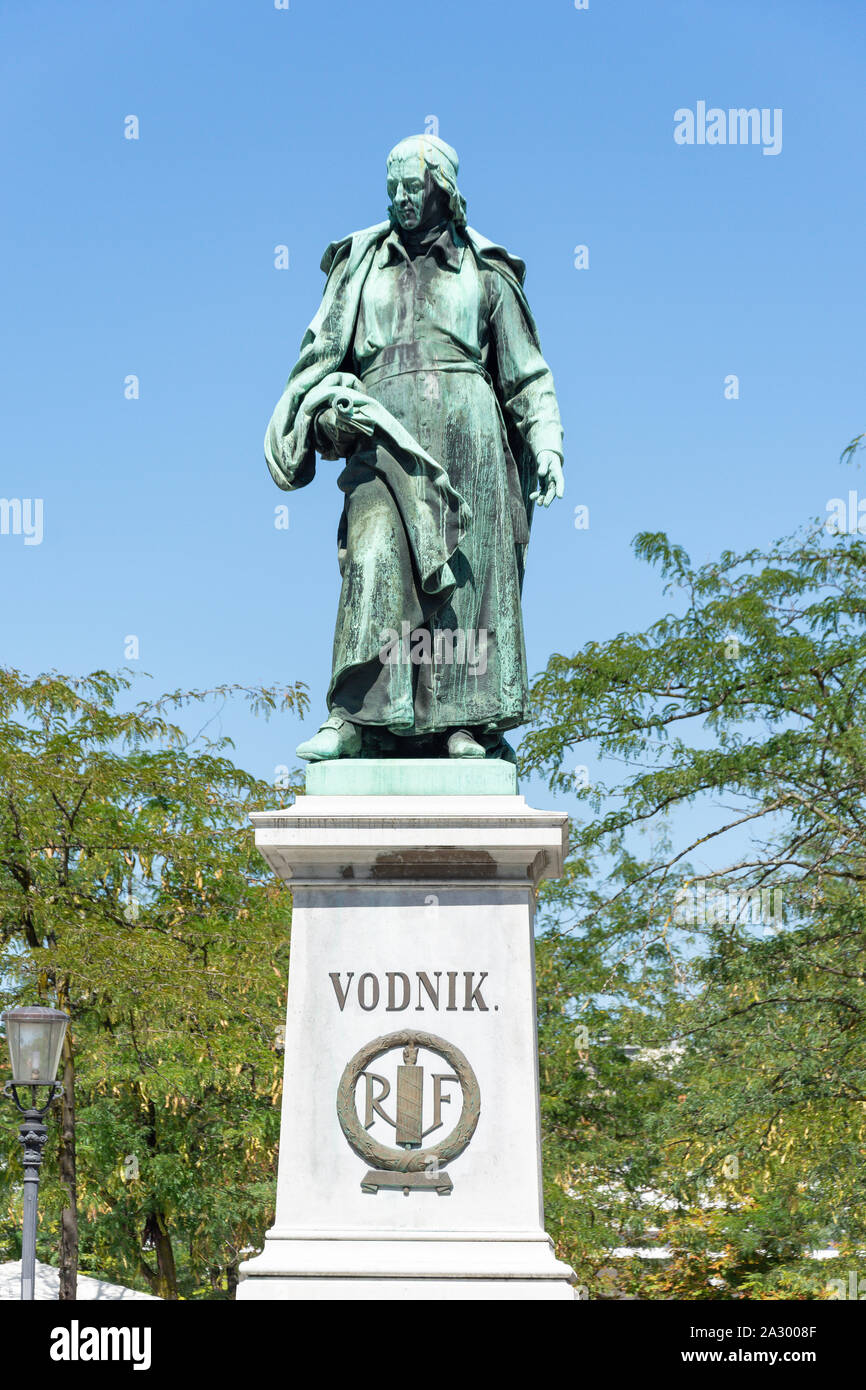 The Vodnik (Carniolan priest and poet) Monument, Vodnik Square, Old Town, Ljubljana, Slovenia Stock Photo