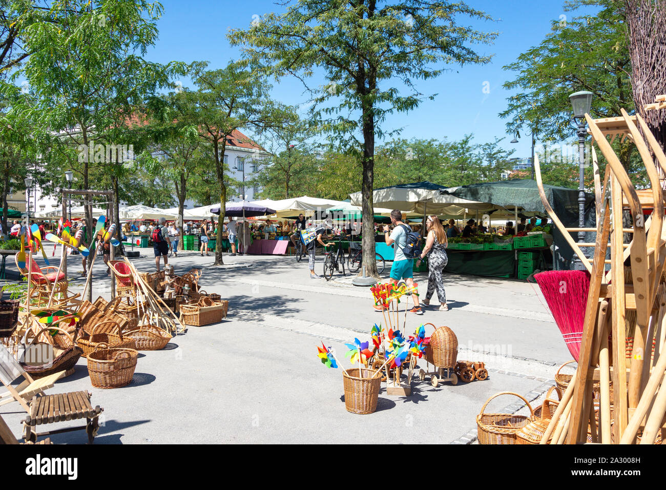 Wicker stall at Central Market, Vodnik Square, Old Town, Ljubljana, Slovenia Stock Photo