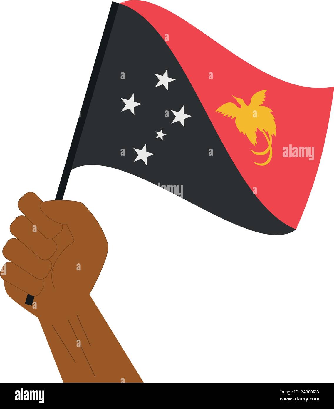 Hand holding and raising the national flag of Papua New Guinea Stock Vector