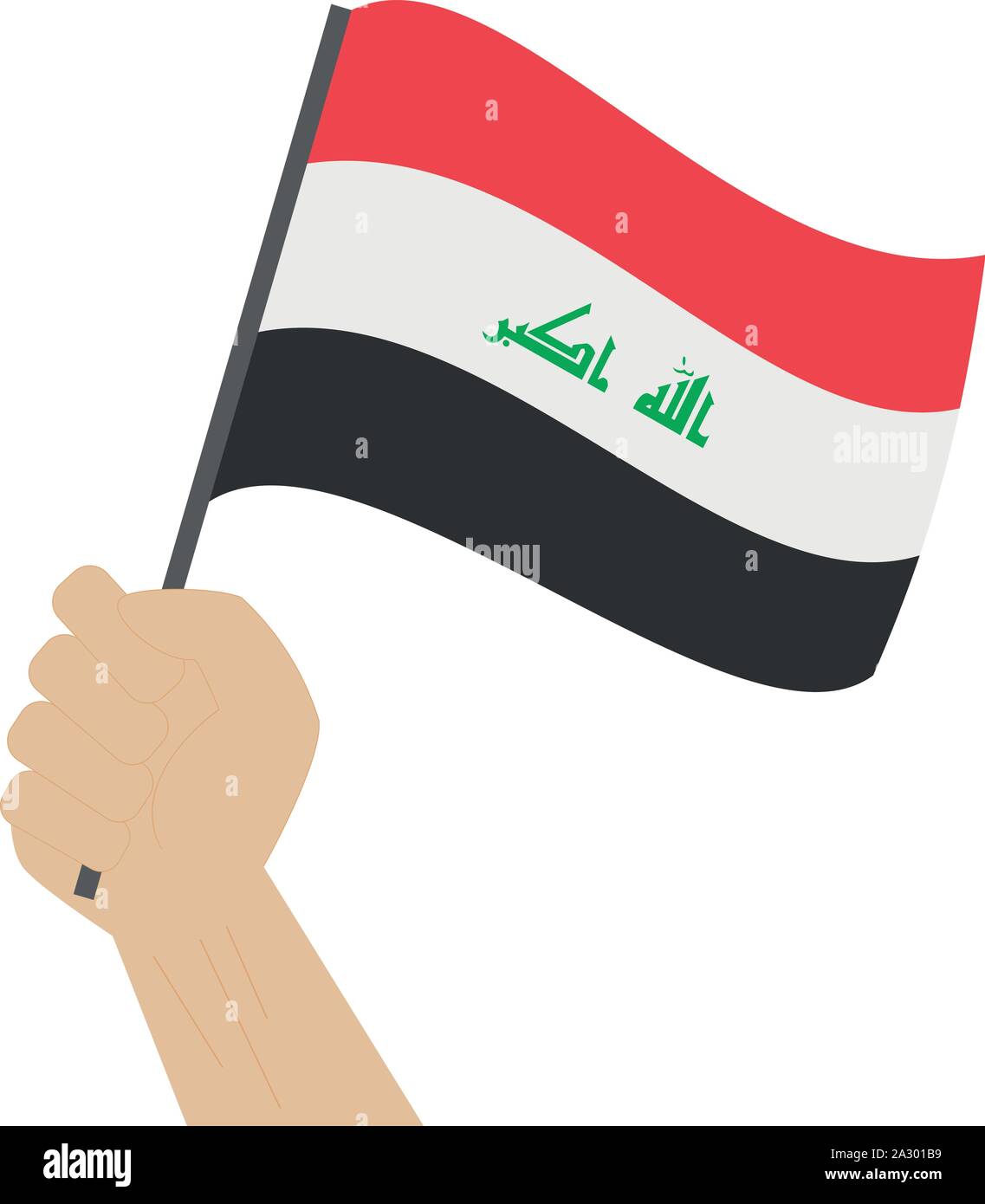 Hand holding and raising the national flag of Iraq Stock Vector Image ...