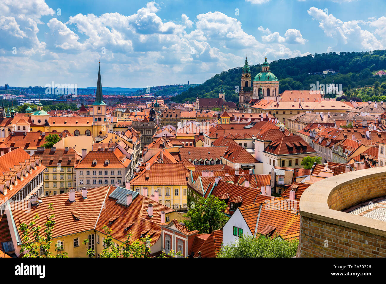 Old town of Prague. Czech Republic over river Vltava with Charles Bridge on  skyline. Prague panorama landscape view with red roofs. Prague view from  Stock Photo - Alamy