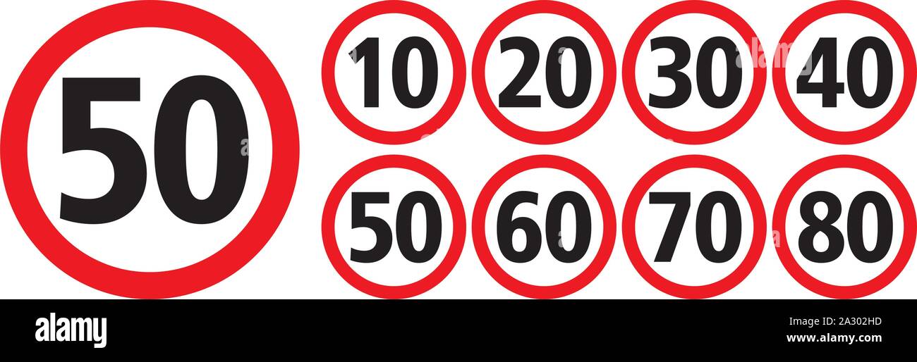Traffic speed sign set, isolated background, vector and illustration Stock Vector