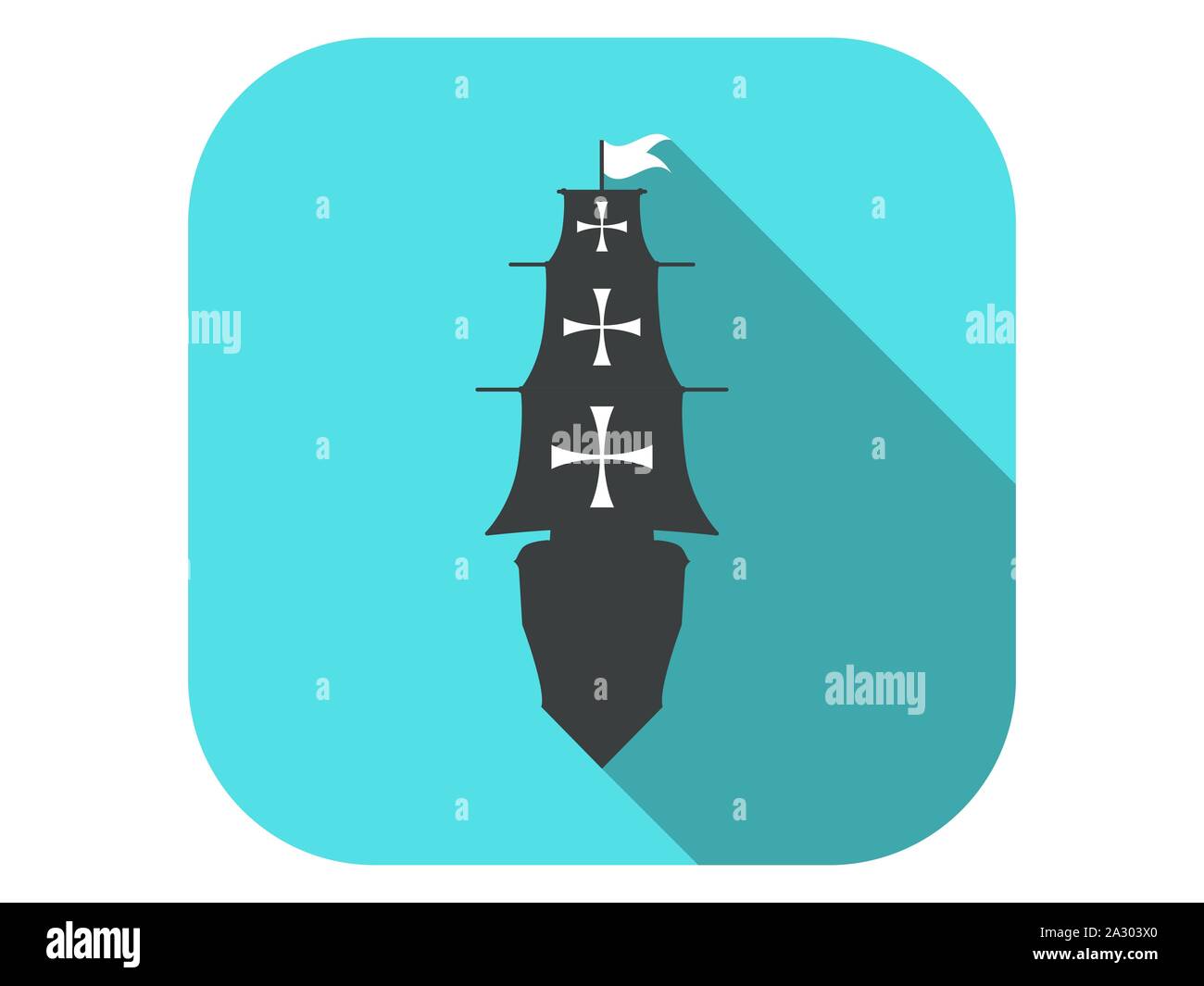 Sailing ship flat icon with long shadow. Columbus Day. Vector illustration Stock Vector
