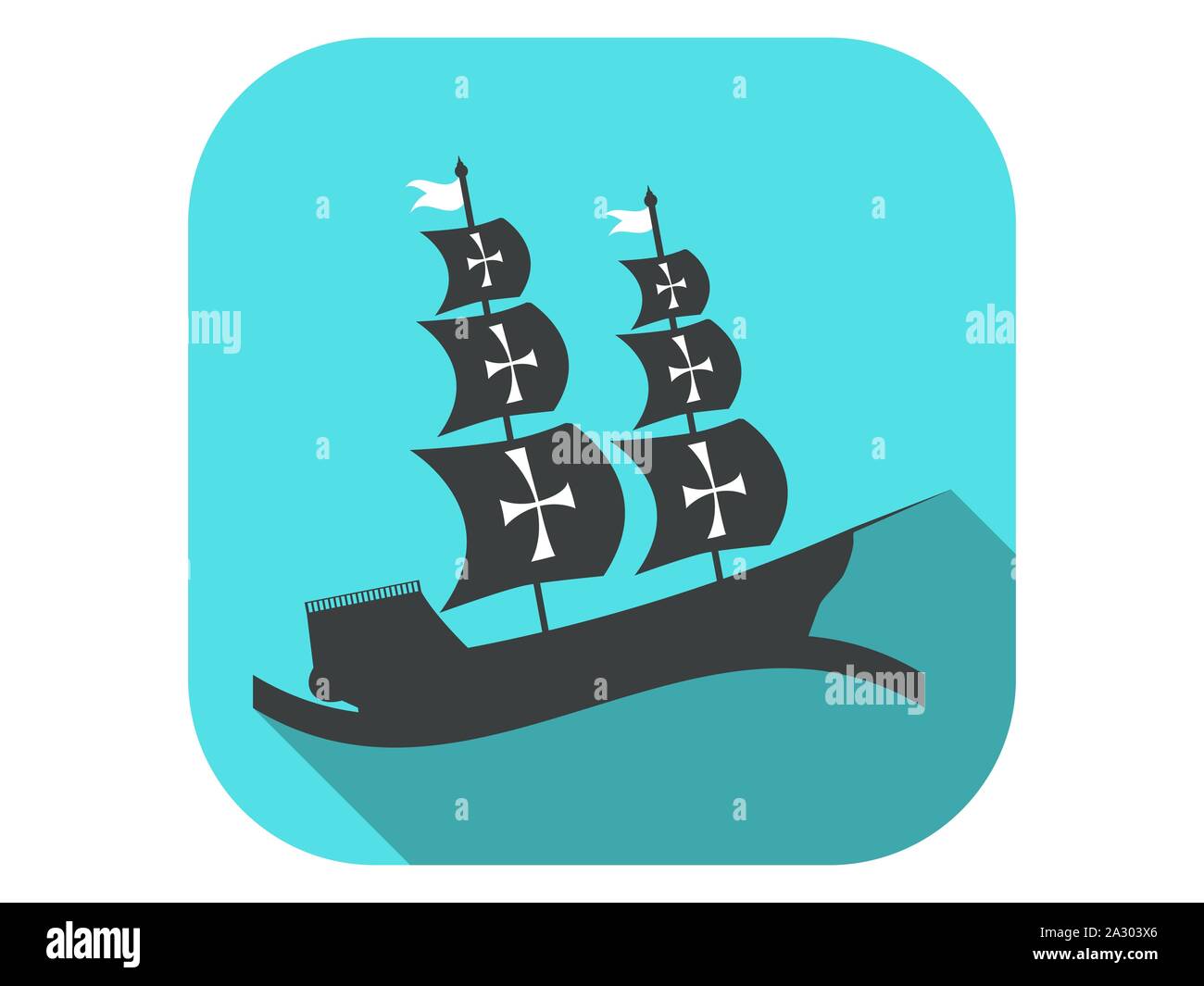 Sailing ship flat icon with long shadow. Columbus Day. Vector illustration Stock Vector