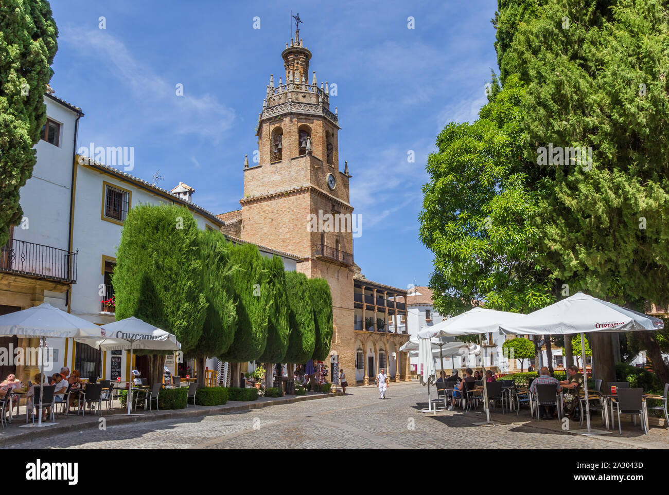 Cafes and restaurants in the historic center of Ronda, Spain Stock
