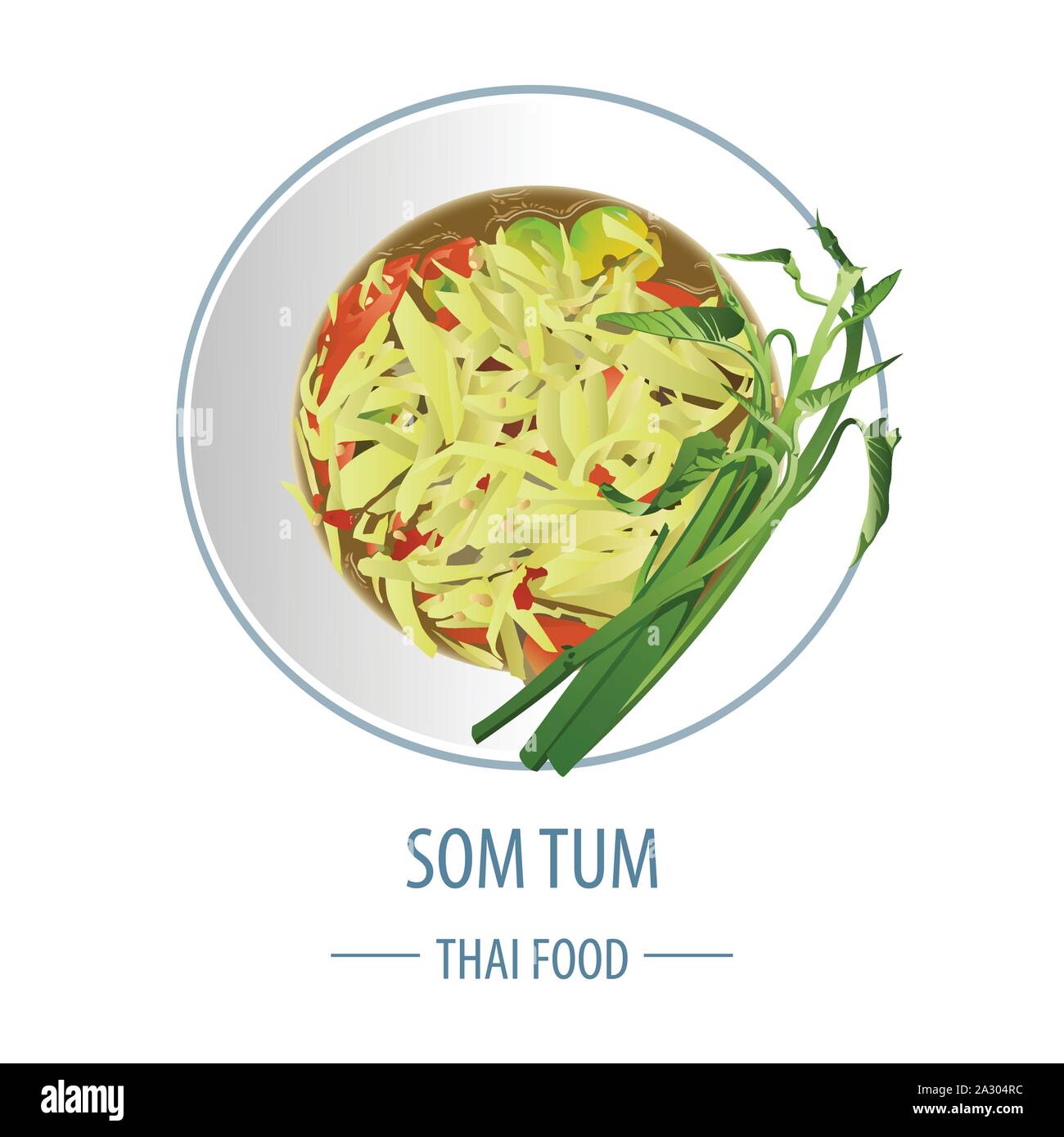 Papaya salad or Som tum famous Thai food,realistic with top view style