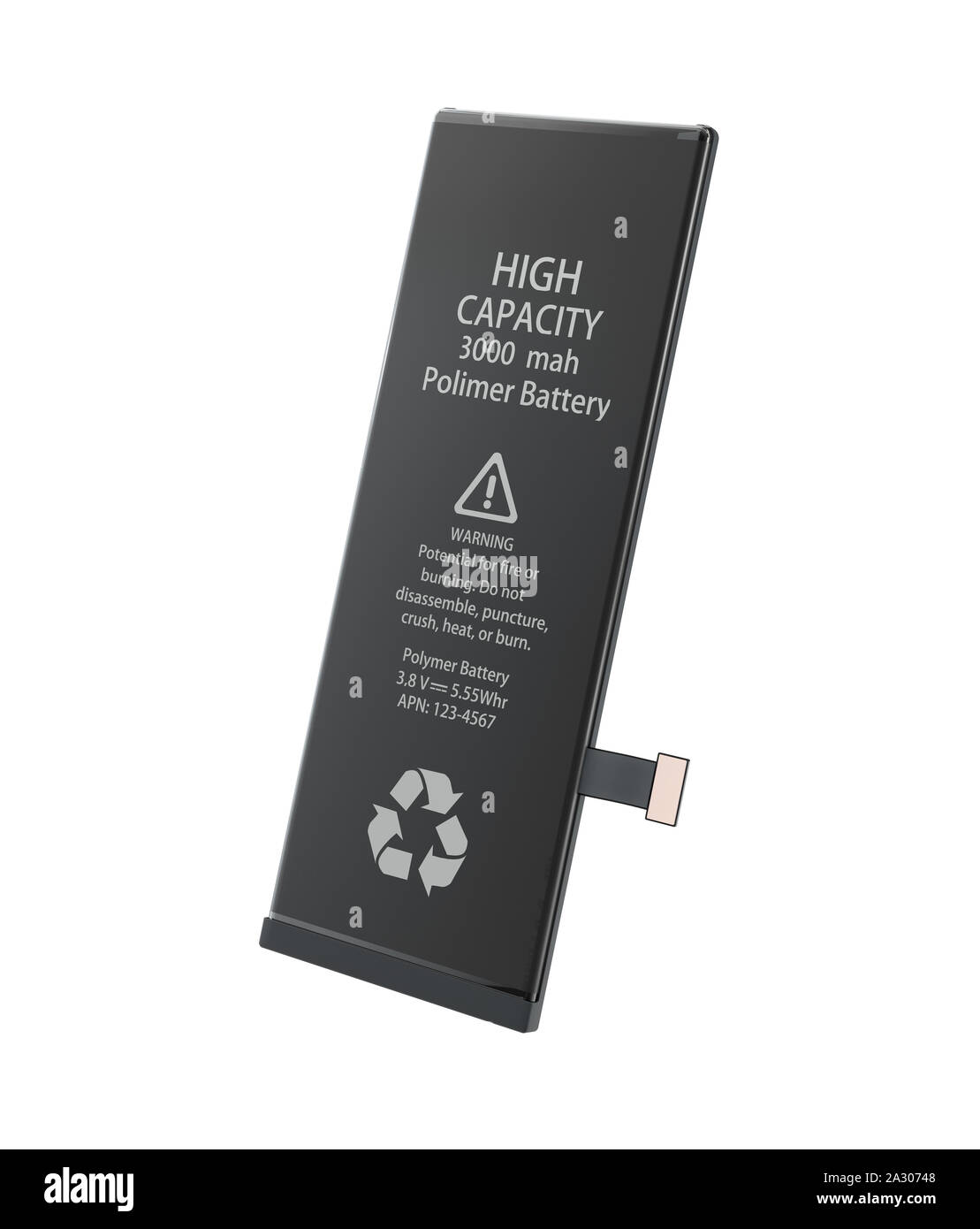 Rechargeable cell phone battery. Isolated on white background Stock