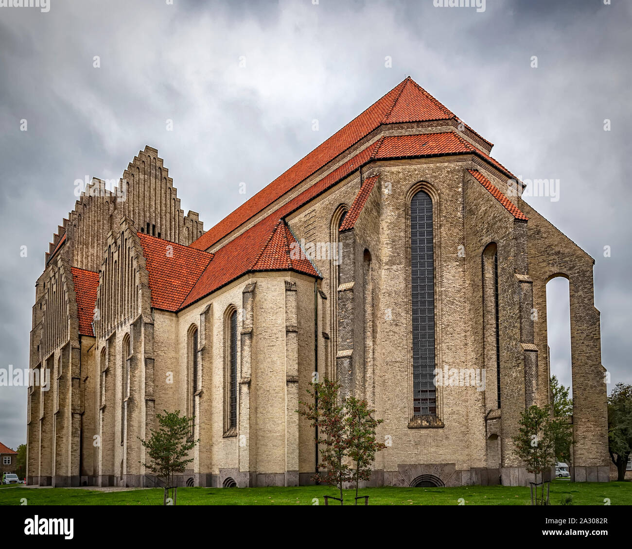 Grundtvig's Church is located in the Bispebjerg district of Copenhagen, Denmark. It is a rare example of expressionist church architecture. Stock Photo