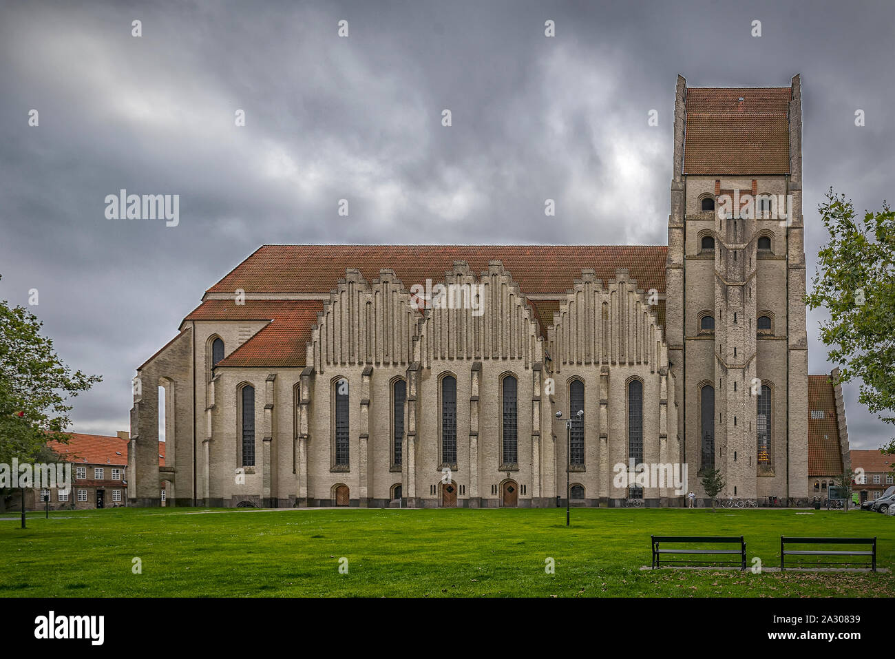 Grundtvig's Church is located in the Bispebjerg district of Copenhagen, Denmark. It is a rare example of expressionist church architecture. Stock Photo