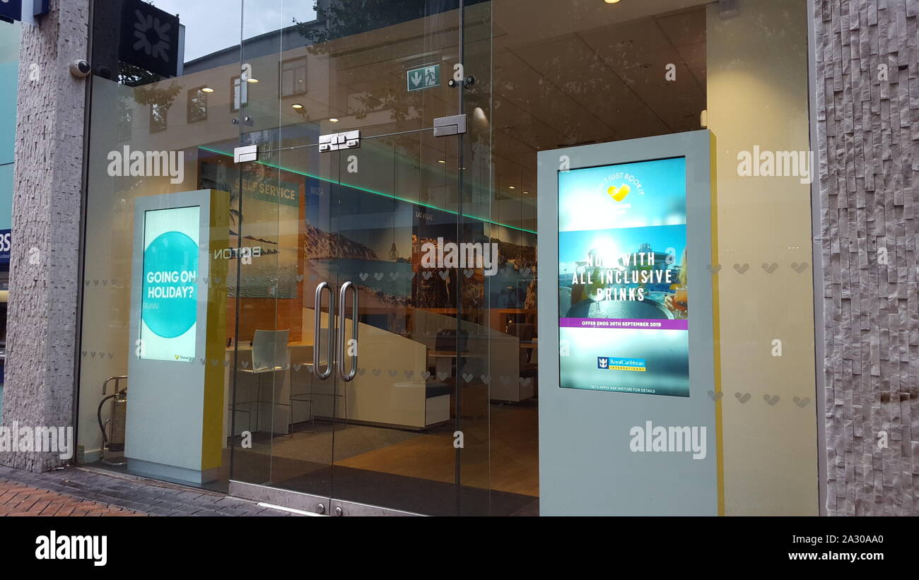Scenes from the Thomas Cook shop on New Street, Birmingham on the last day of the company's 178-year-old existence. It went into administration at 2am on Monday 23rd September 2019. Stock Photo
