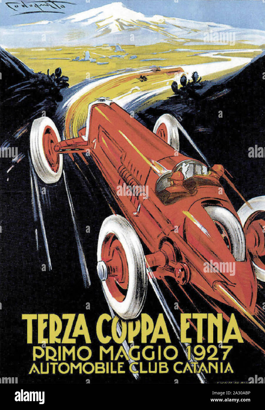 ETNA CUP  A 1927 poster advertising the third running of the Etna Cuo by the Automobile Club of Catania Stock Photo