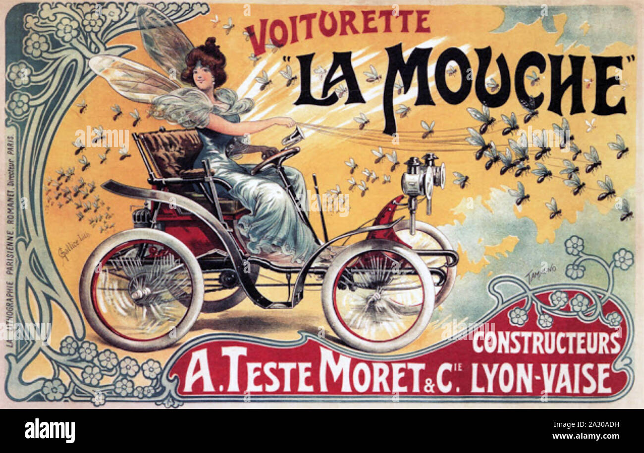 TESTE et MORET 1900 advert for the French car maker showing theirt Fly model Stock Photo