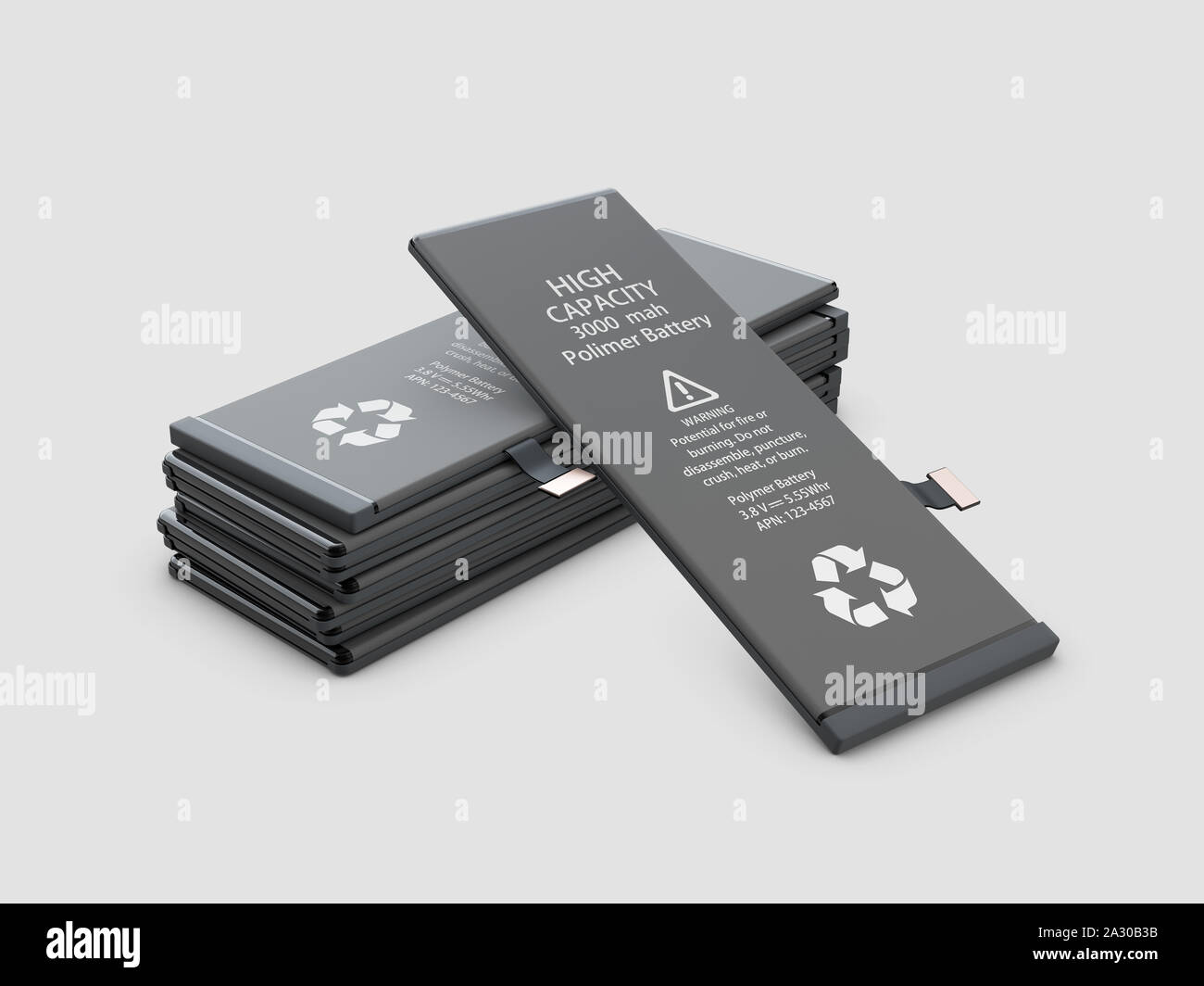 Rechargeable cell phone batteries. Isolated on gray background Stock