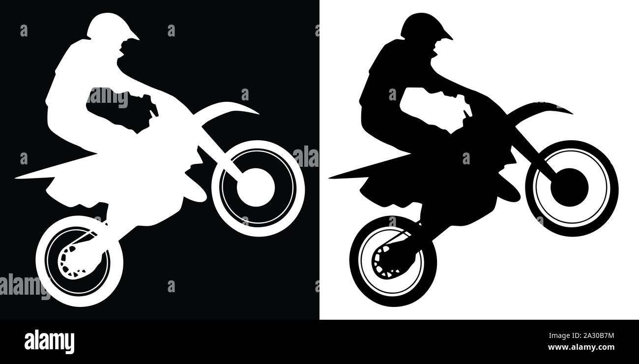 Black silhouettes Motocross rider on a motorcycle. Vector