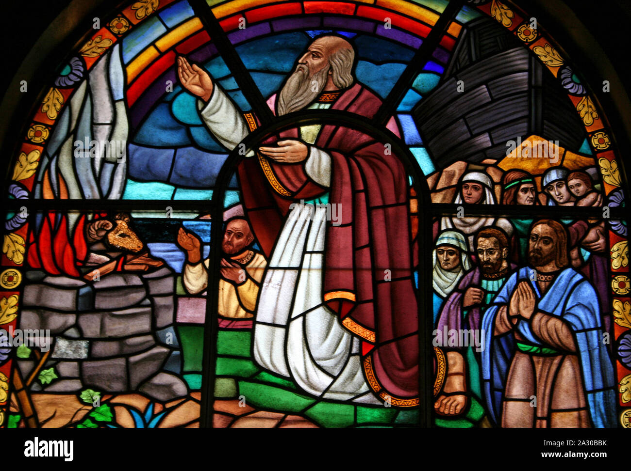 Noah and The Ark Stained Glass Window Stock Photo