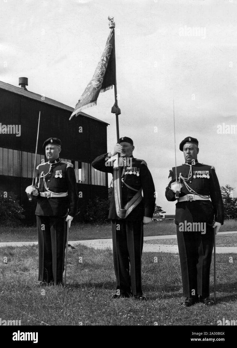Essex Yeomanry Soldiers Presenting The Regiments Colours Stock Photo