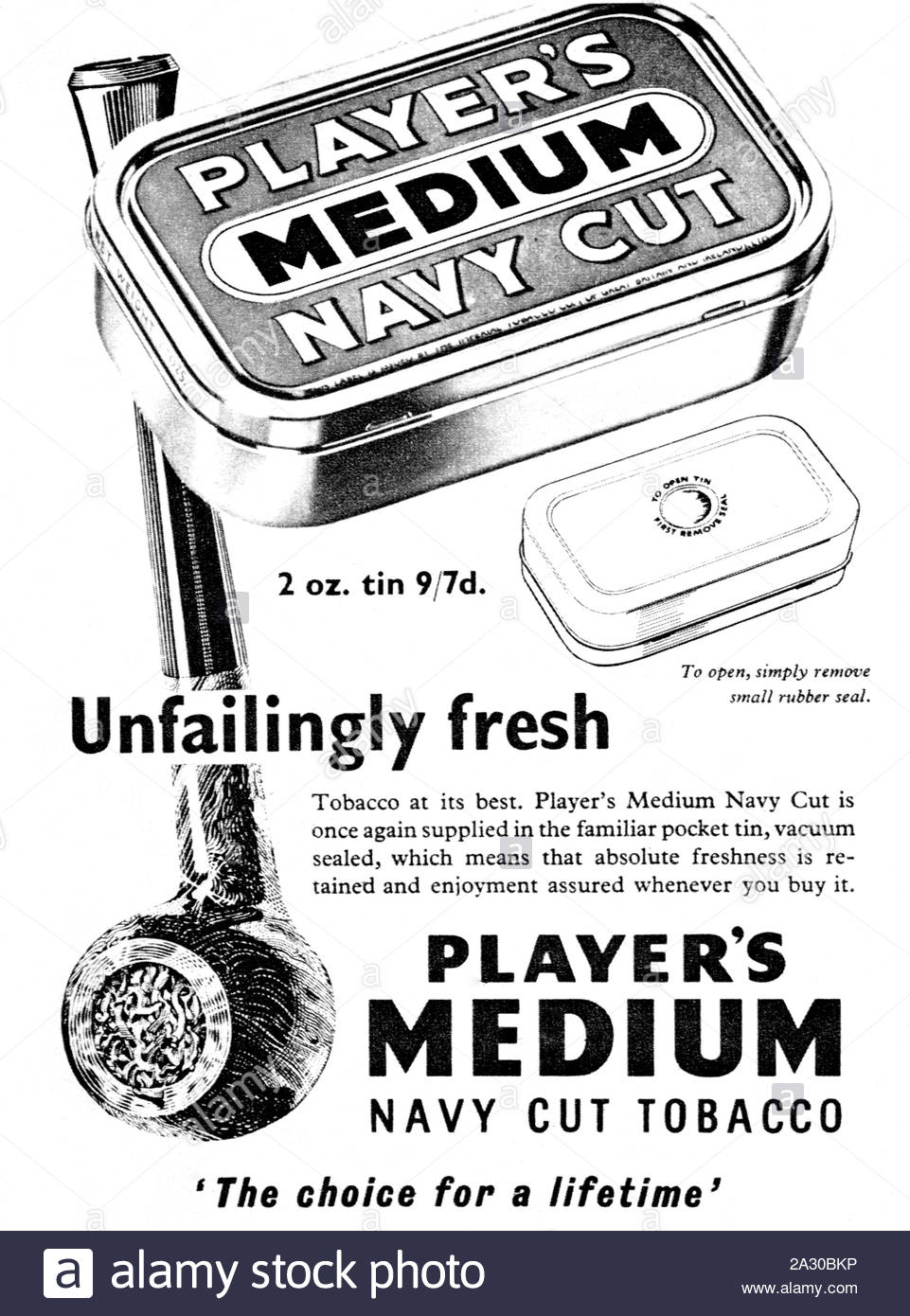 Player's medium Navy Cut tobacco, vintage advertising from 1955 Stock Photo