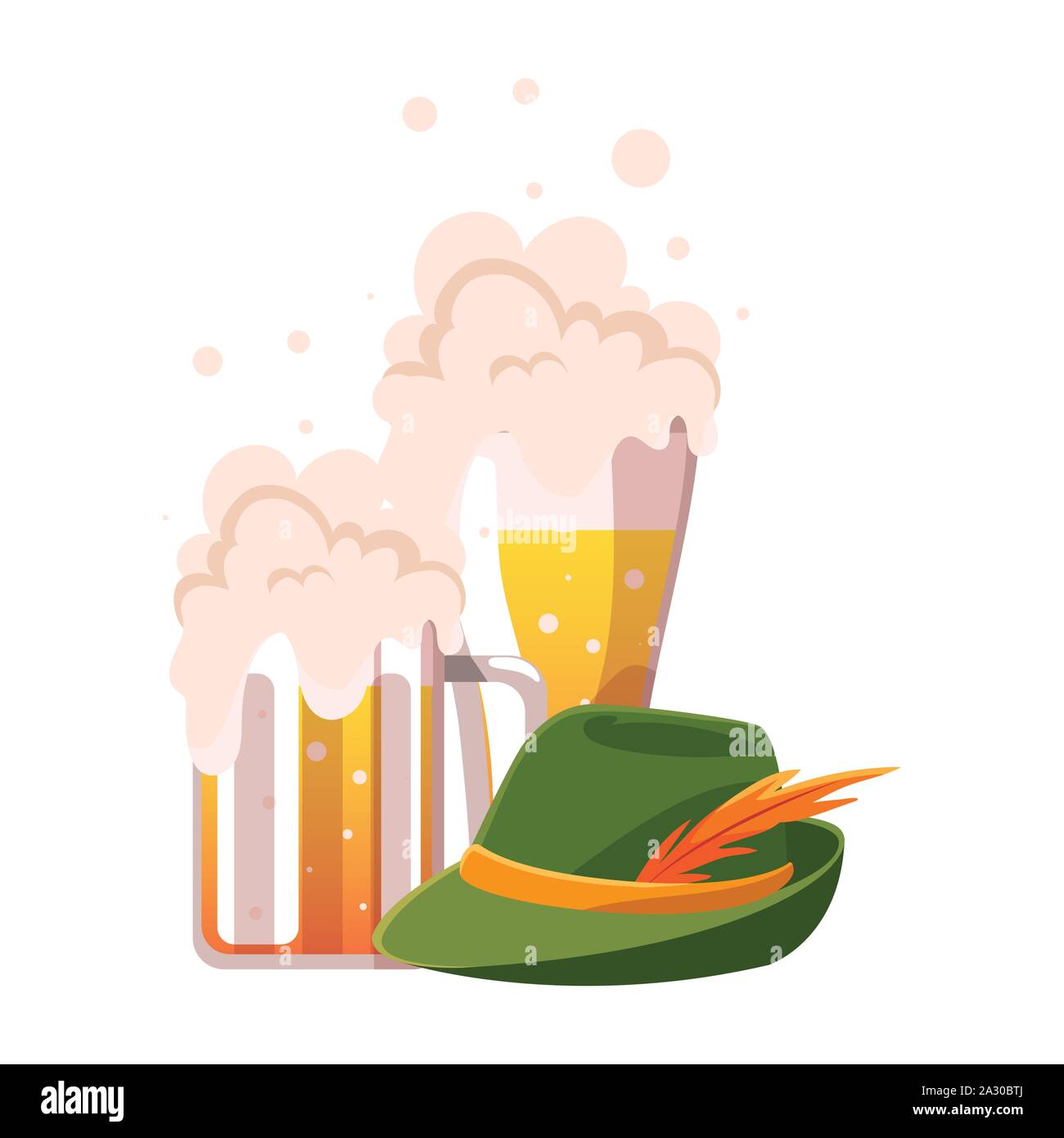 mug of beer with german hunting hat in white background vector illustration design Stock Vector