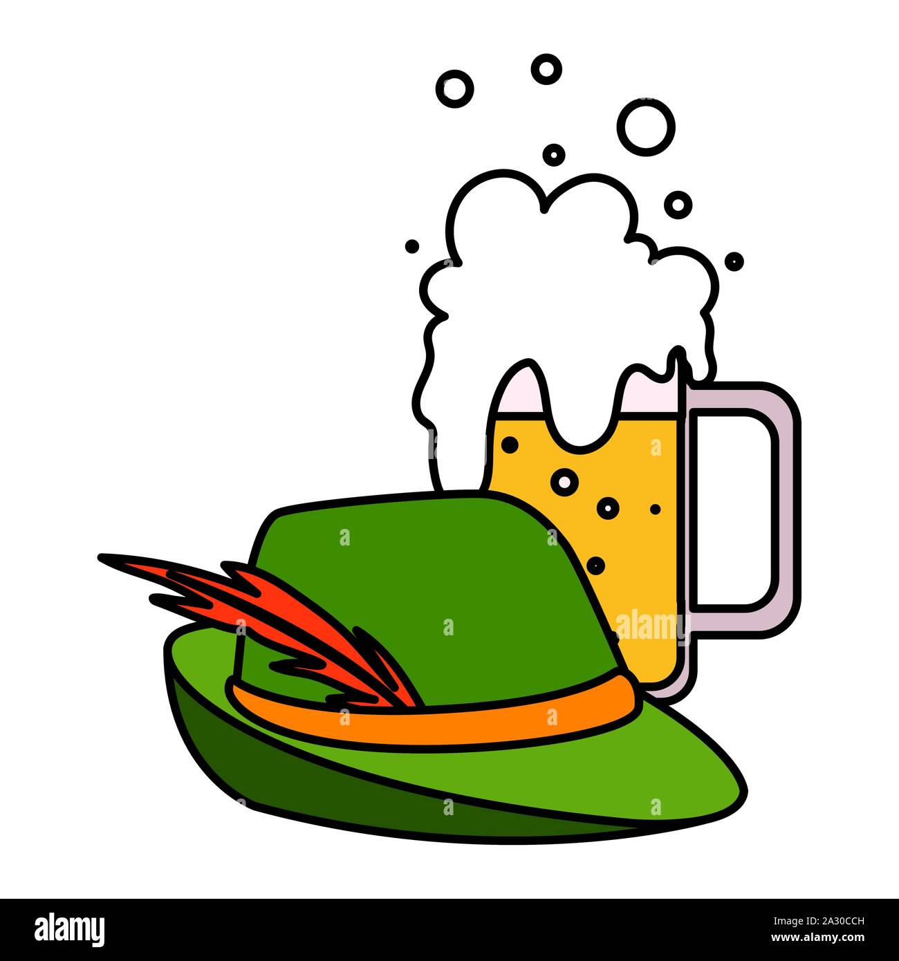 mug of beer with german hunting hat in white background vector illustration design Stock Vector